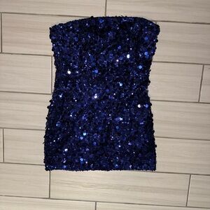 Sequin Strapless Mini Dress in Blue